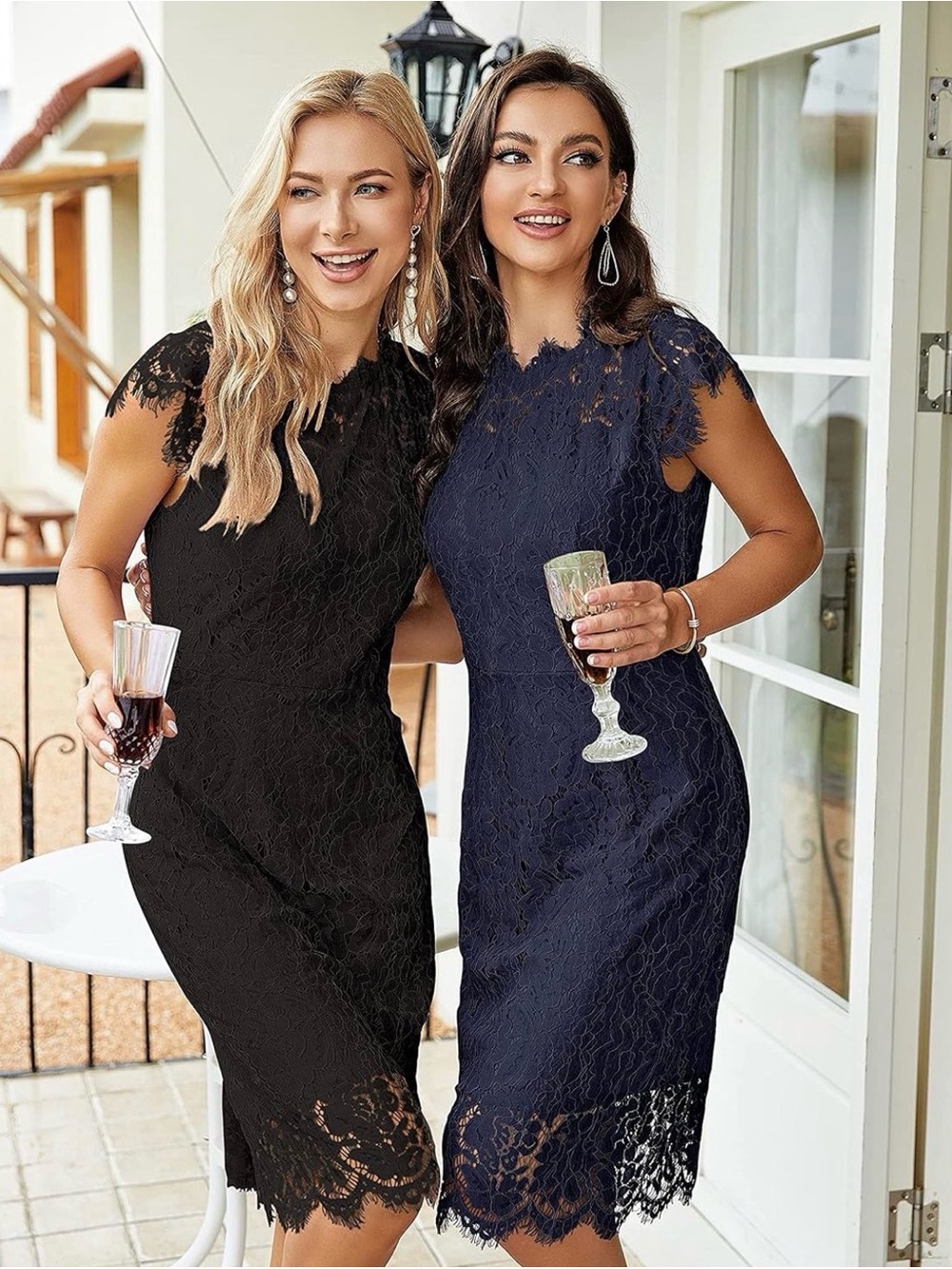 Elegant Lace Sheath Dress in Navy